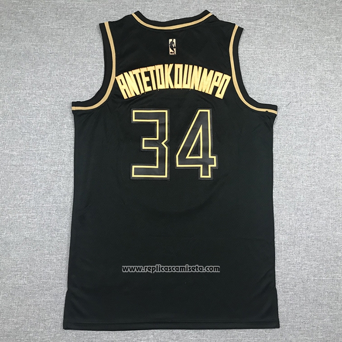Camiseta Golden Edition Milwaukee Bucks Giannis Antetokounmpo #34 Negro